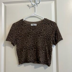 brown leopard print knit crop top